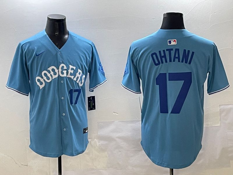 Men Los Angeles Dodgers 17 Ohtani Light Blue Throwback Game 2025 Nike MLB Jersey style 10